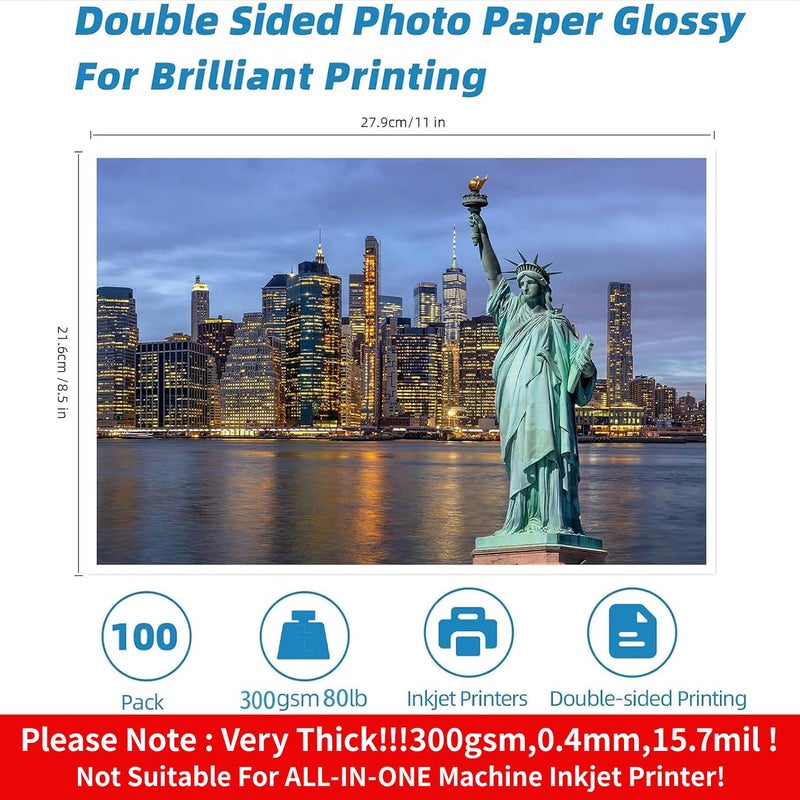 Uinkit 100 Sheets 8.5x11 Letter Size Thick Heavyweight Photo Paper Double Sided Glossy Cardstock 80LB 300Gsm 15.7Mil Brochure, Only for professional Inkjet Printer and Dye Ink (100) - Image 2